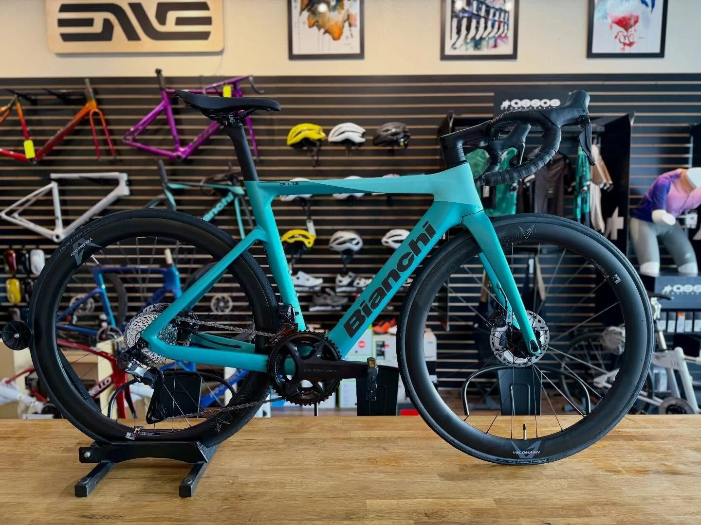 We&rsquo;ve got some cool new gear at the shop!

1: The Bianchi E-Oltre - a sleek, fast, fun class 3 ebike.

2: Cadence proudly displaying our selection of Pinarello&rsquo;s new X, F and Dogma series frames.

3: A titanium Ceramicspeed OSPW.

4 - 6: 