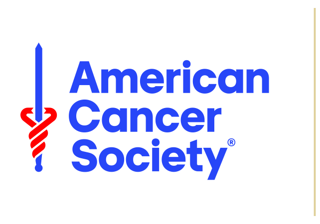 Logo of the American Cancer Society with a red and blue sword intertwined and the organization's name in blue text.