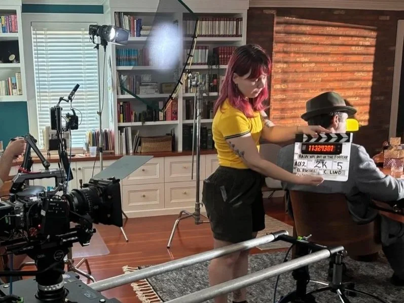 Filmmaker paola michaela working on set