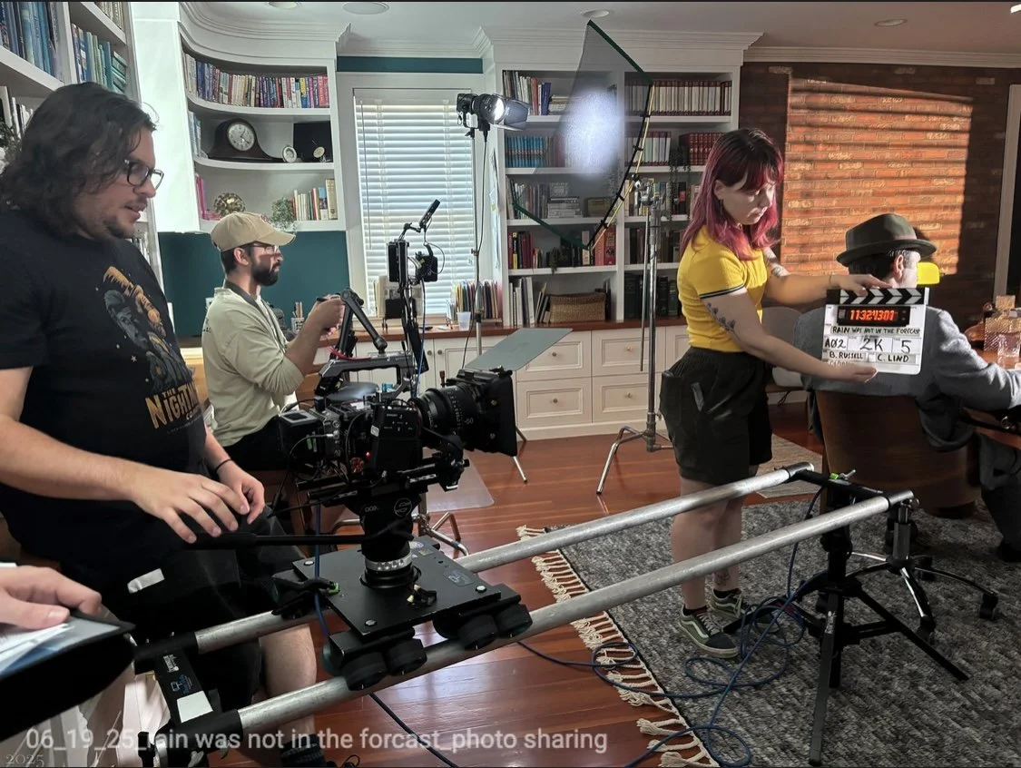 Filmmaker Paola Michaela working on set