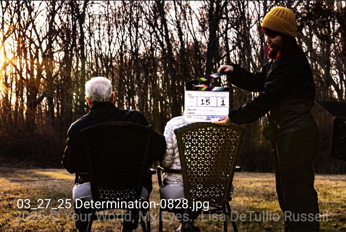 SIT WITH ME WHILE I DIE (2025) Director: Brian Russell / Camera Assistant: Paola Michaela 
Paola working as slate operator with actors James Naughton and Mia Dillon. Photo credits: Lisa Detullio Russell