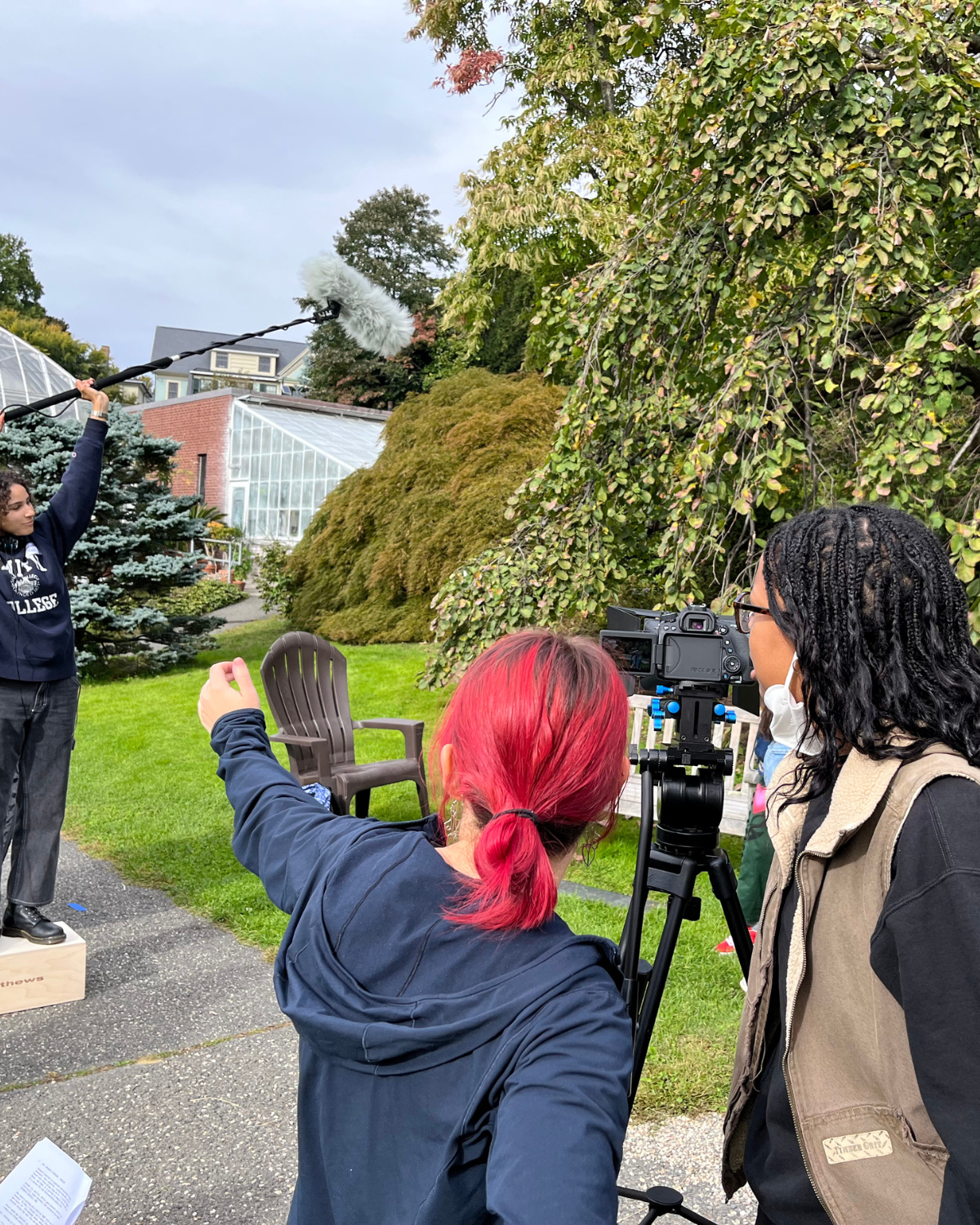 Filmmaker Paola Michaela directing the cinematography on the set of the winged detectives  