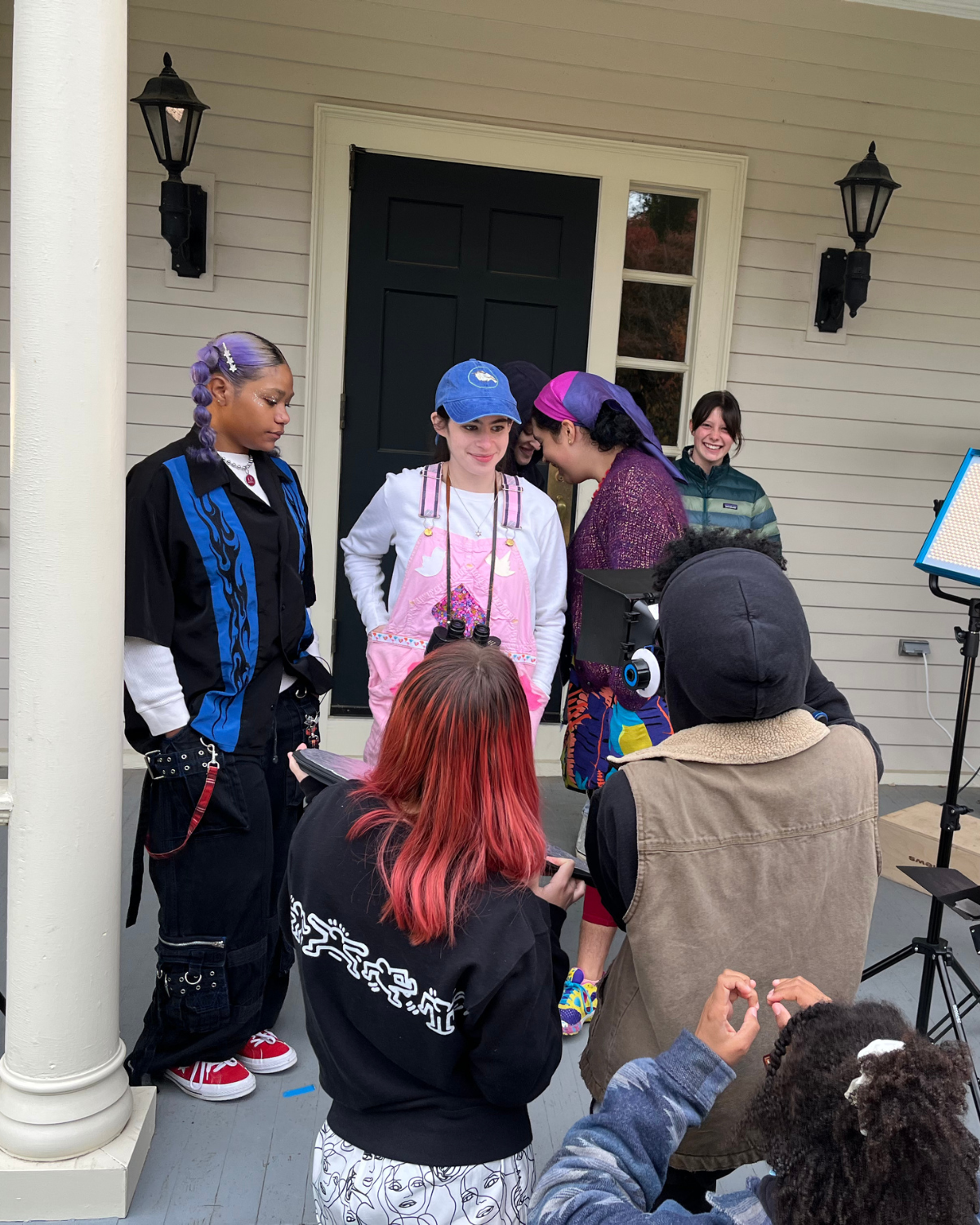 THE WINGED DETECTIVES (2022) Filmmaker Paola Michaela and Director of Photography Reign Morris prepping the actors for a dream sequence