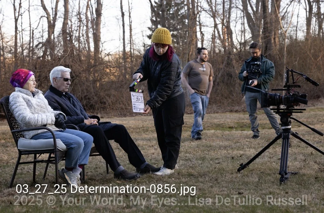 SIT WITH ME WHILE I DIE (2025) Director: Brian Russell / Camera Assistant: Paola Michaela 
Paola working as slate operator with actors James Naughton and Mia Dillon. Photo credits: Lisa Detullio Russell