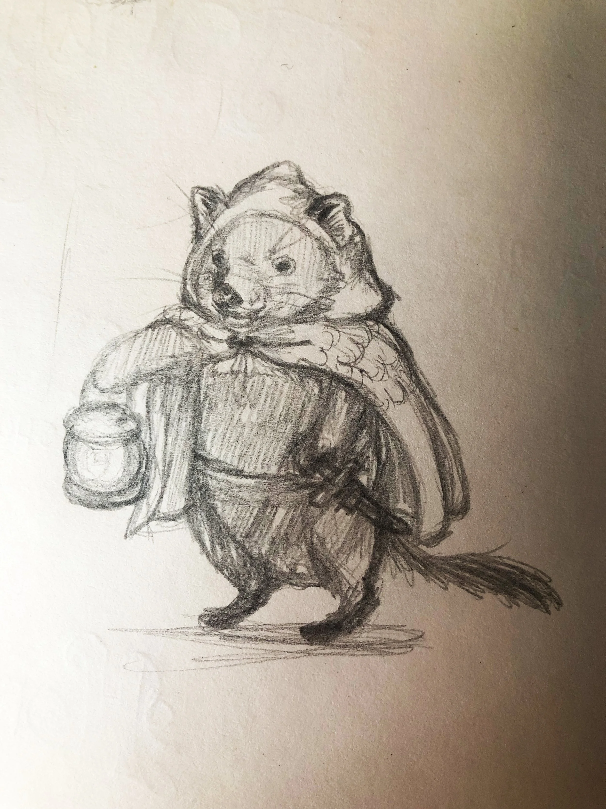 sketch example of tasmanian devil holding a lantern wearing a cloak