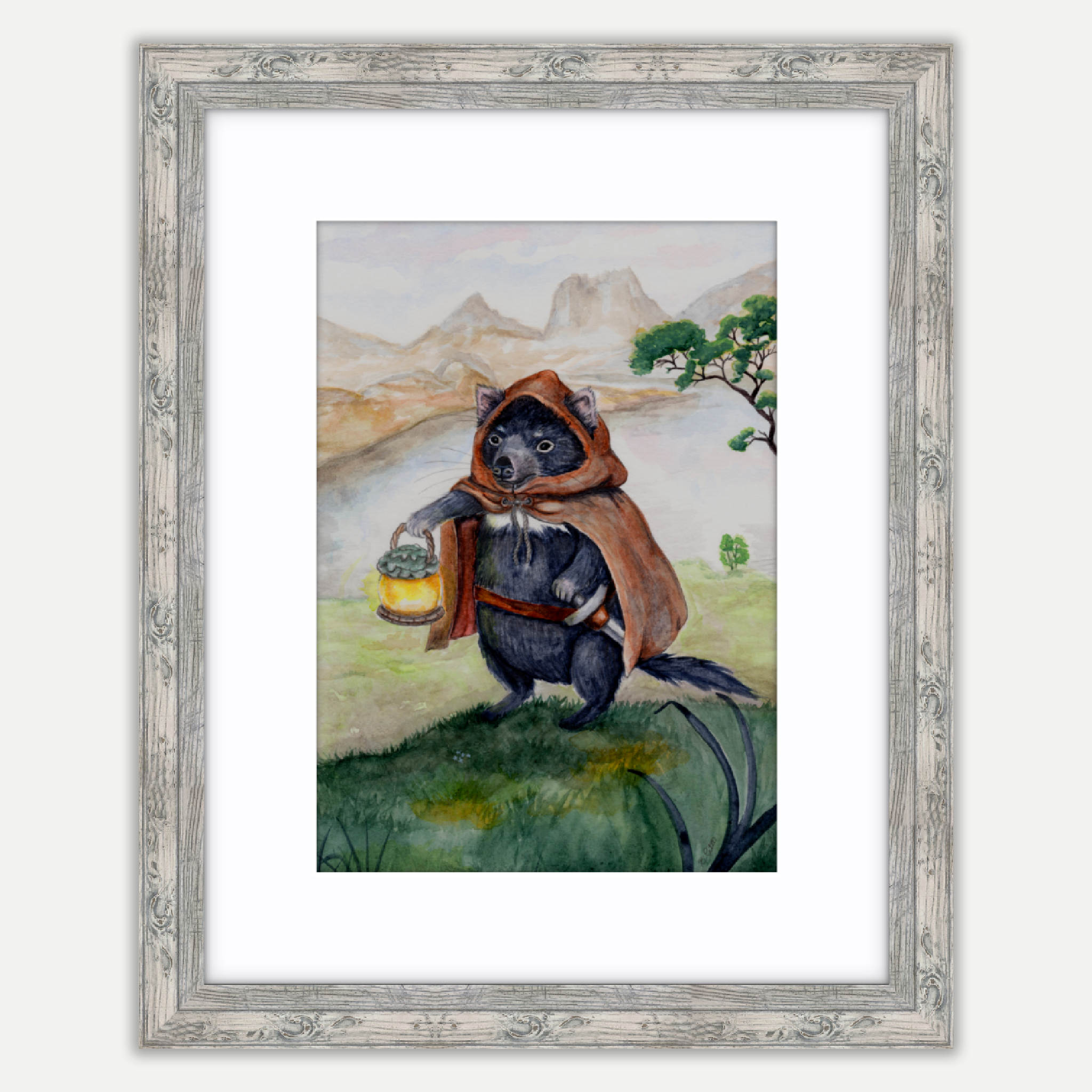 tasmanian devil-holding-lantern-in-cradle-mountain-tasmania-framed-example.png