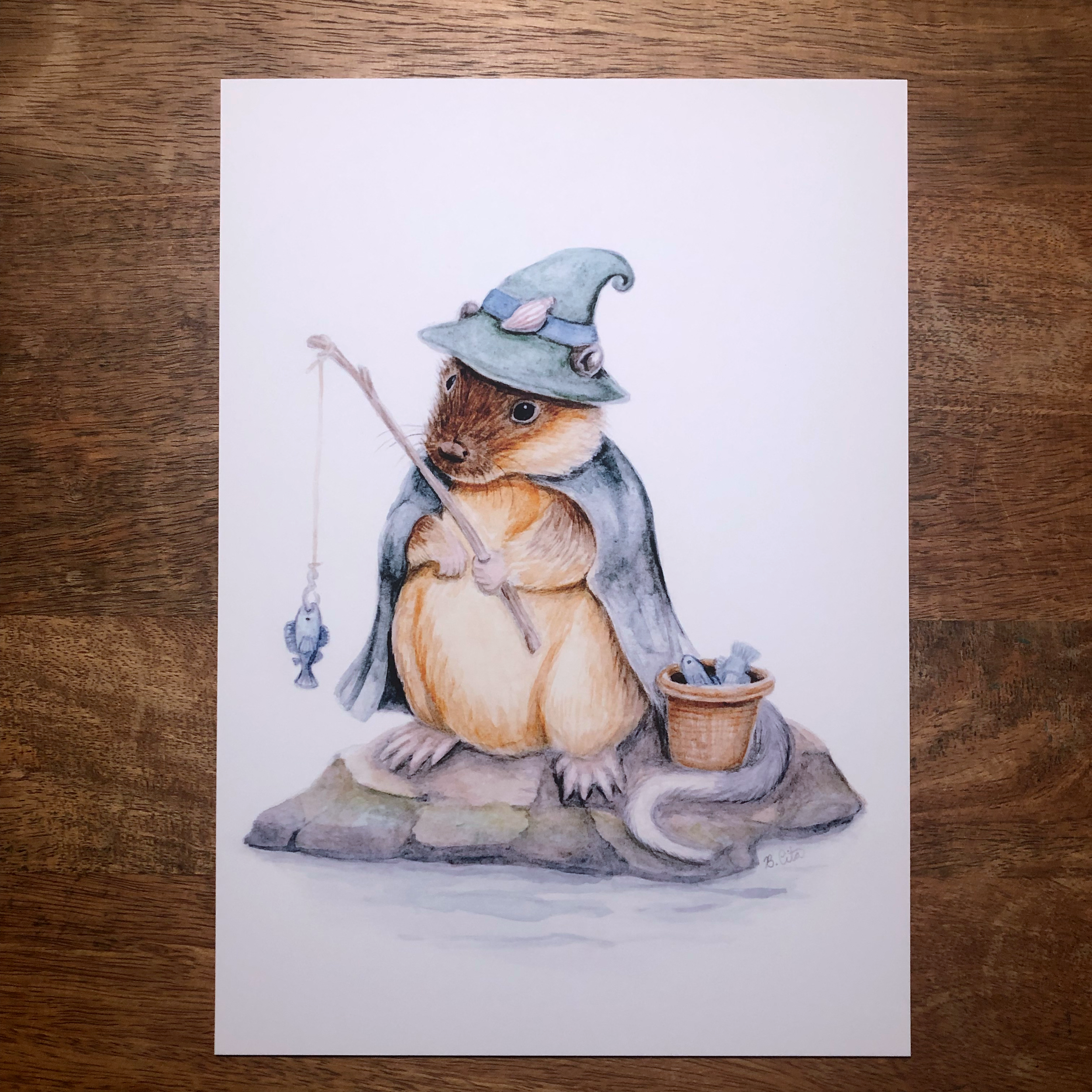 Rakali-fishing-watercolour-painting-a4-print-1.png