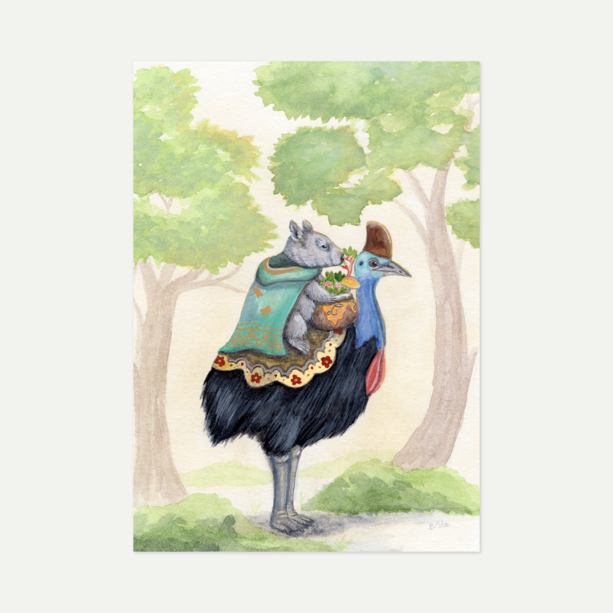 Cassowary and Northern Hairy-nosed Wombat A4 Print