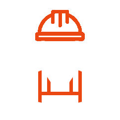 Outline of a construction worker wearing a safety helmet and vest