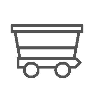 Outline of a shopping cart with a handle and wheels.