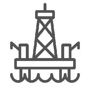 Line drawing of an offshore oil drilling platform.