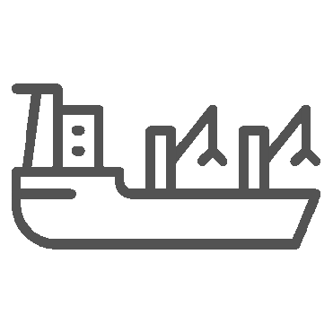 Line drawing of a cargo ship with containers and cranes.