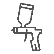 Outline drawing of a gun with a cup on top.