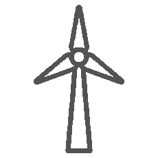 Line drawing of a wind turbine with three blades and a tall tower.