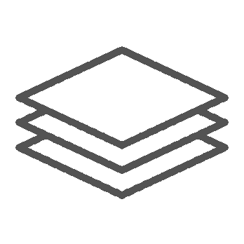 An isometric illustration of four stacked layers or sheets, with the top layer slightly offset.