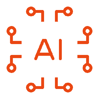 Icon representing artificial intelligence with a square chip labeled 'AI' connected to circuit lines.