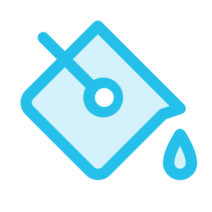 A blue paint can with a drop of paint falling from it