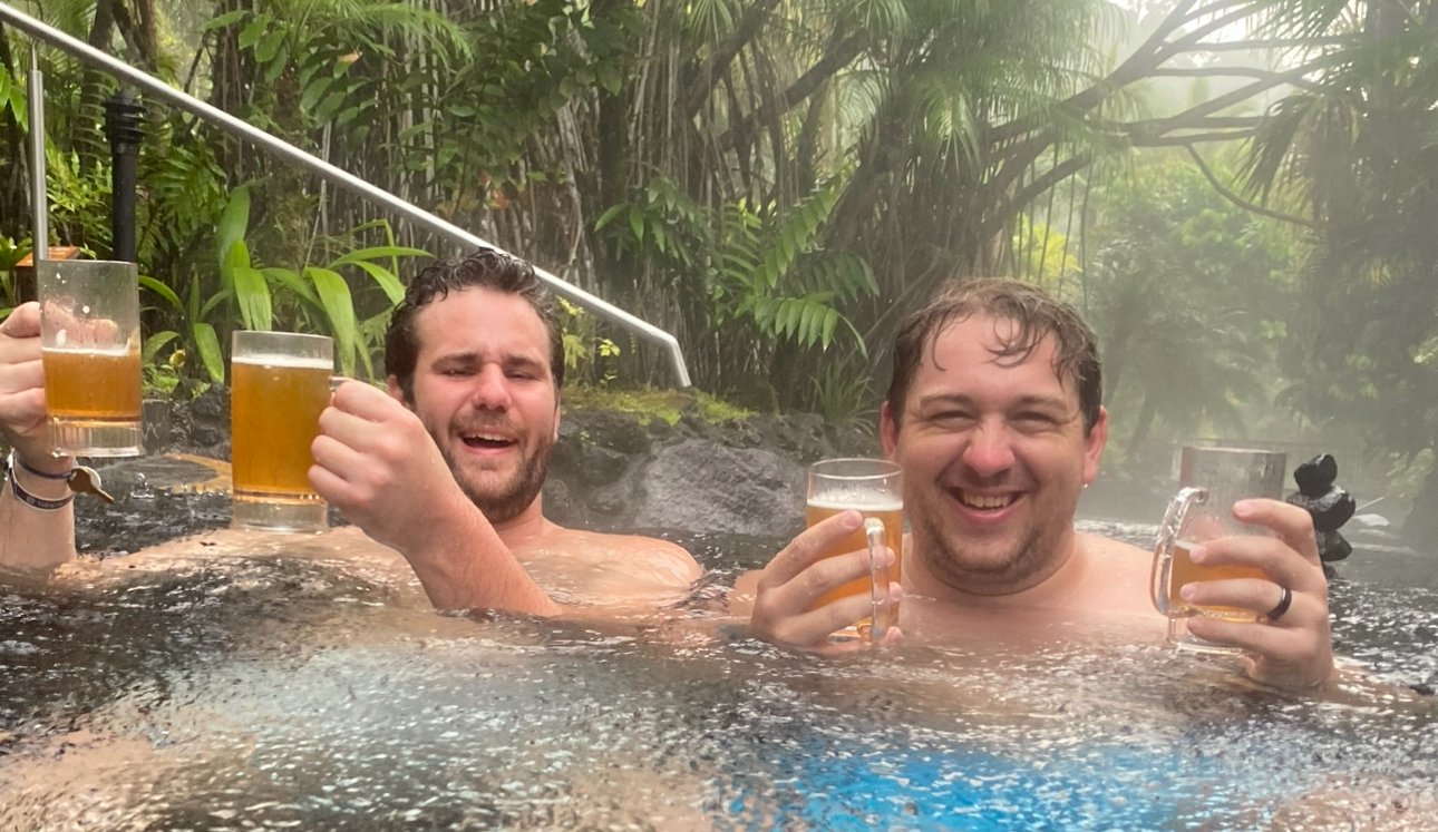 arenal volcano Costa Rica tobacon hot springs river drinking beer