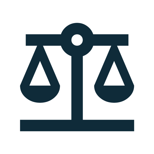 Icon of a balanced scale, representing justice or law.