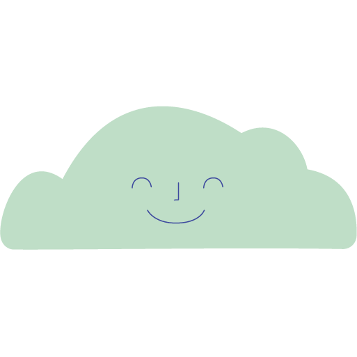 A cute, light green cloud with a smiling face, closed eyes, and a small nose.