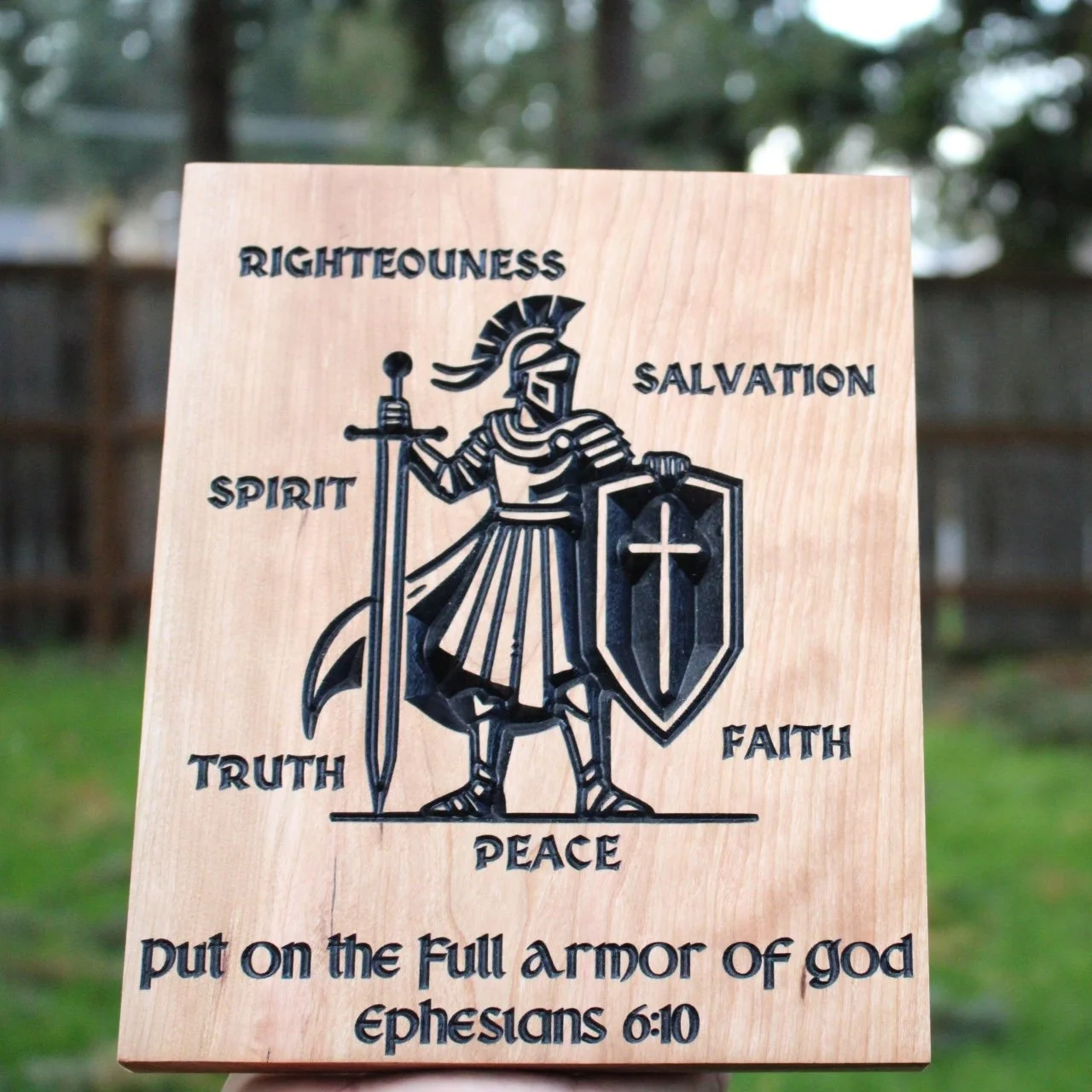 Cherry Wood Armor of God Sign