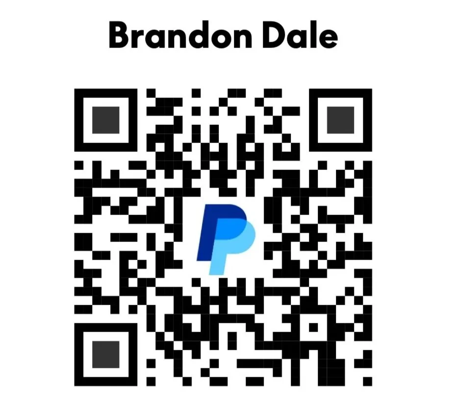 QR code with the name Brandon Dale above it and a PayPal logo in the center.