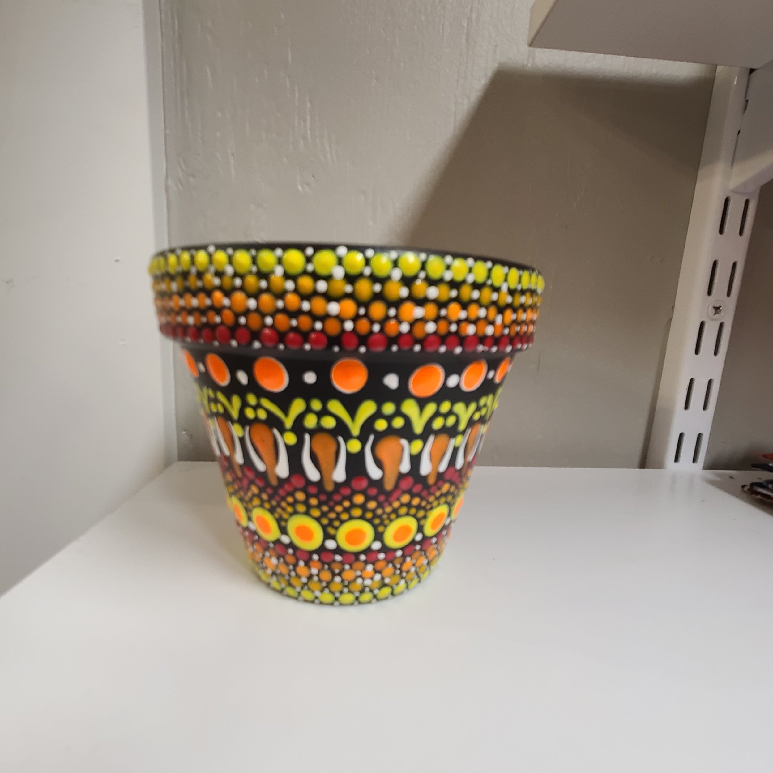 Hand-Painted Terra Cotta Pot - Small - Fire