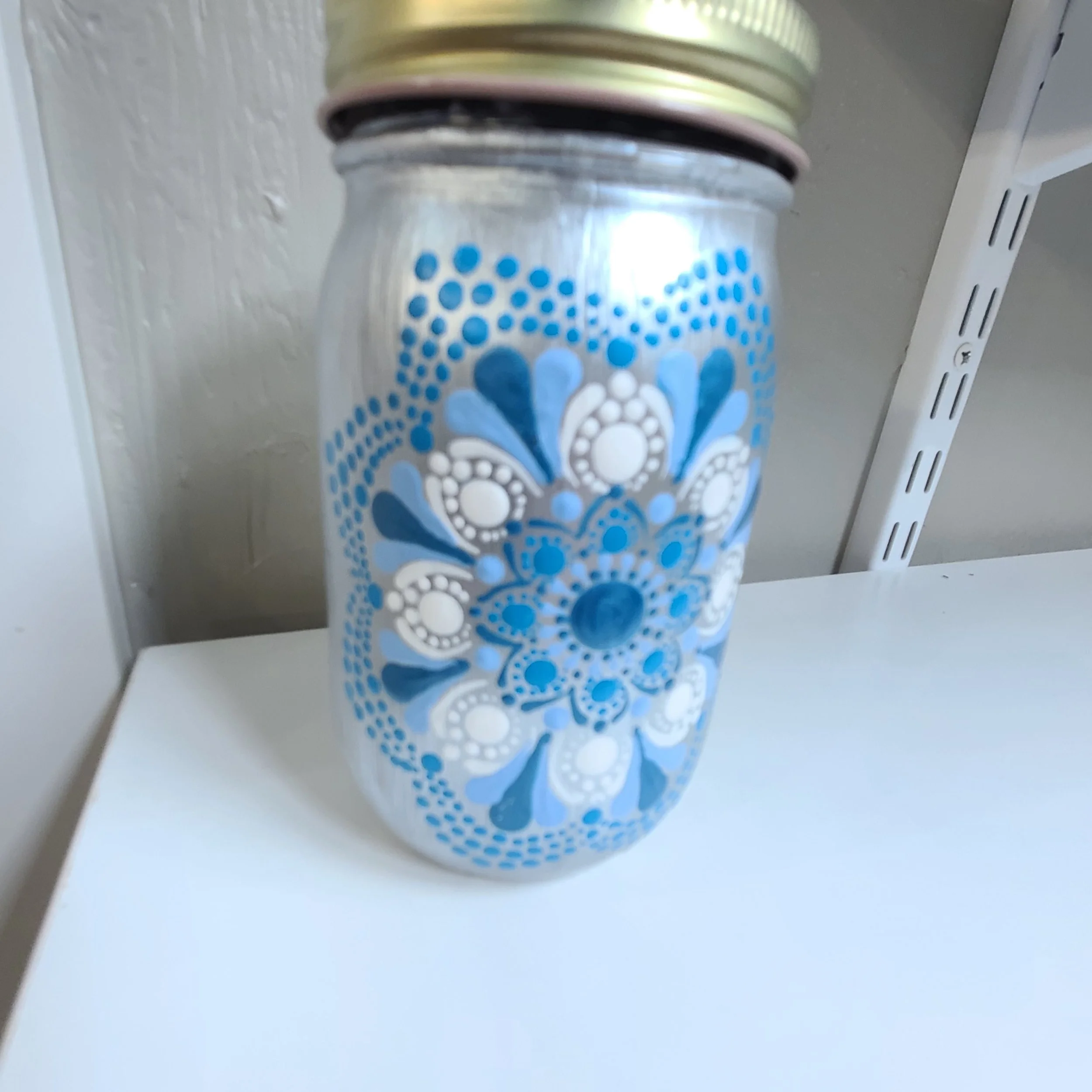 Hand-Painted Mandala  on Glass Jar