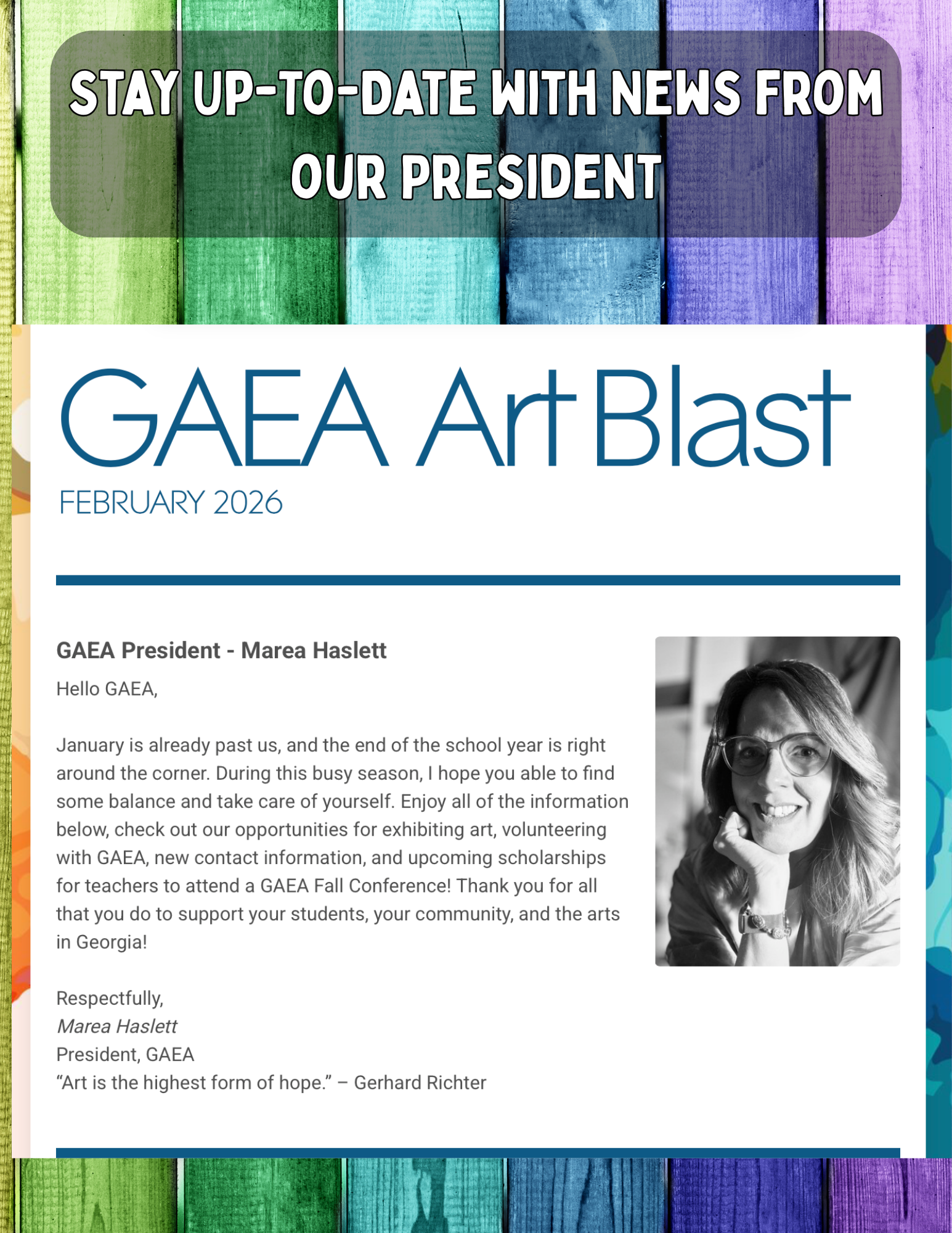 Stay up-to-date with the latest news from our GAEA president.