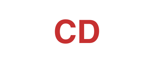Red capital letters 'CD' on a white background.