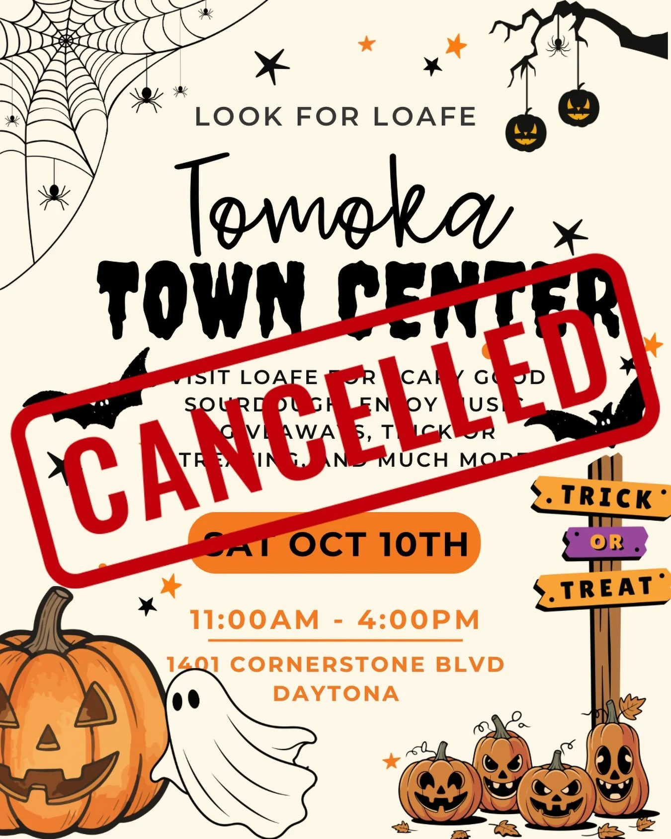 The Tomoka Town Center event this Saturday has been canceled 😞 💔