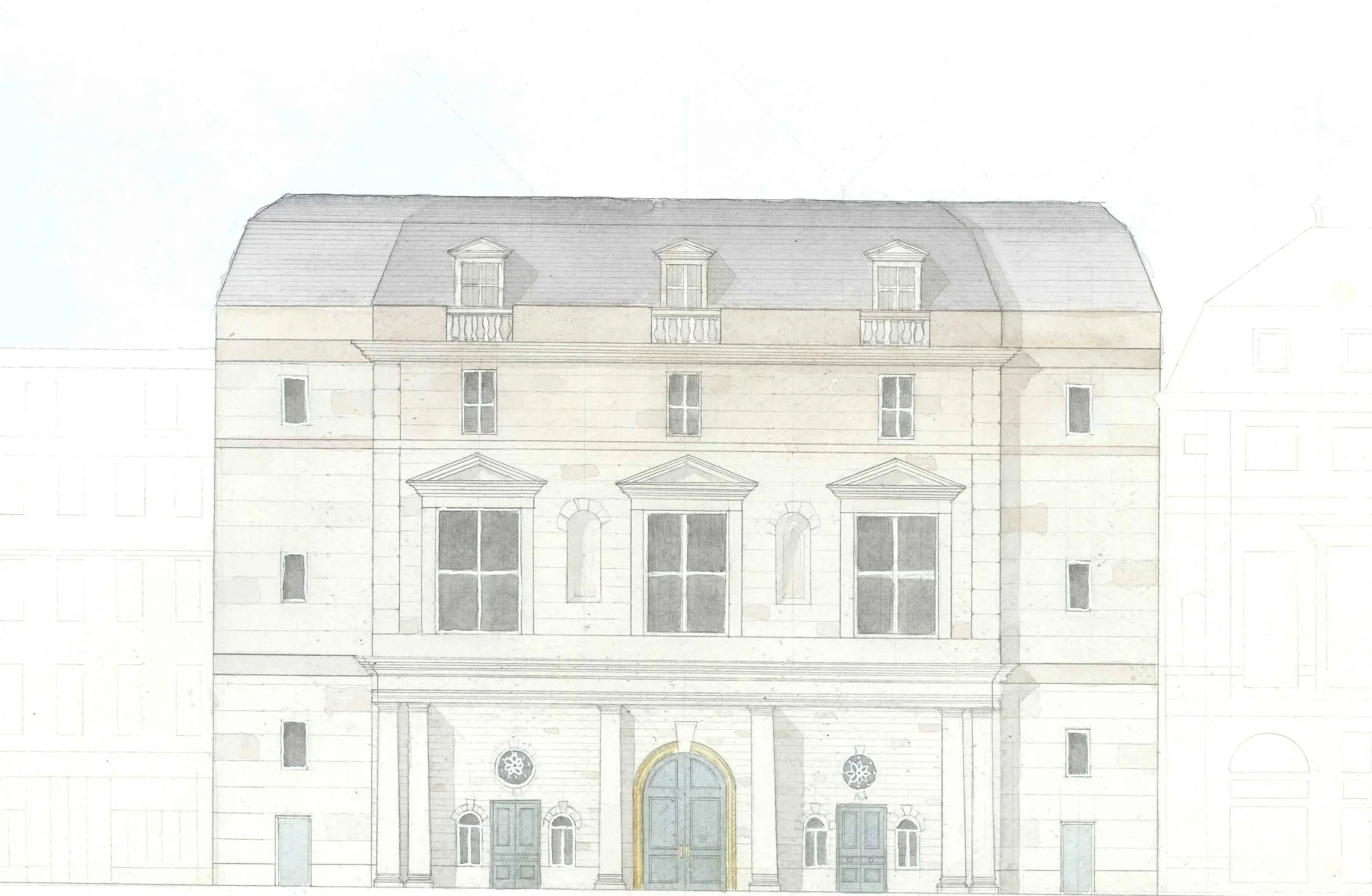 Watercolored Front Elevation