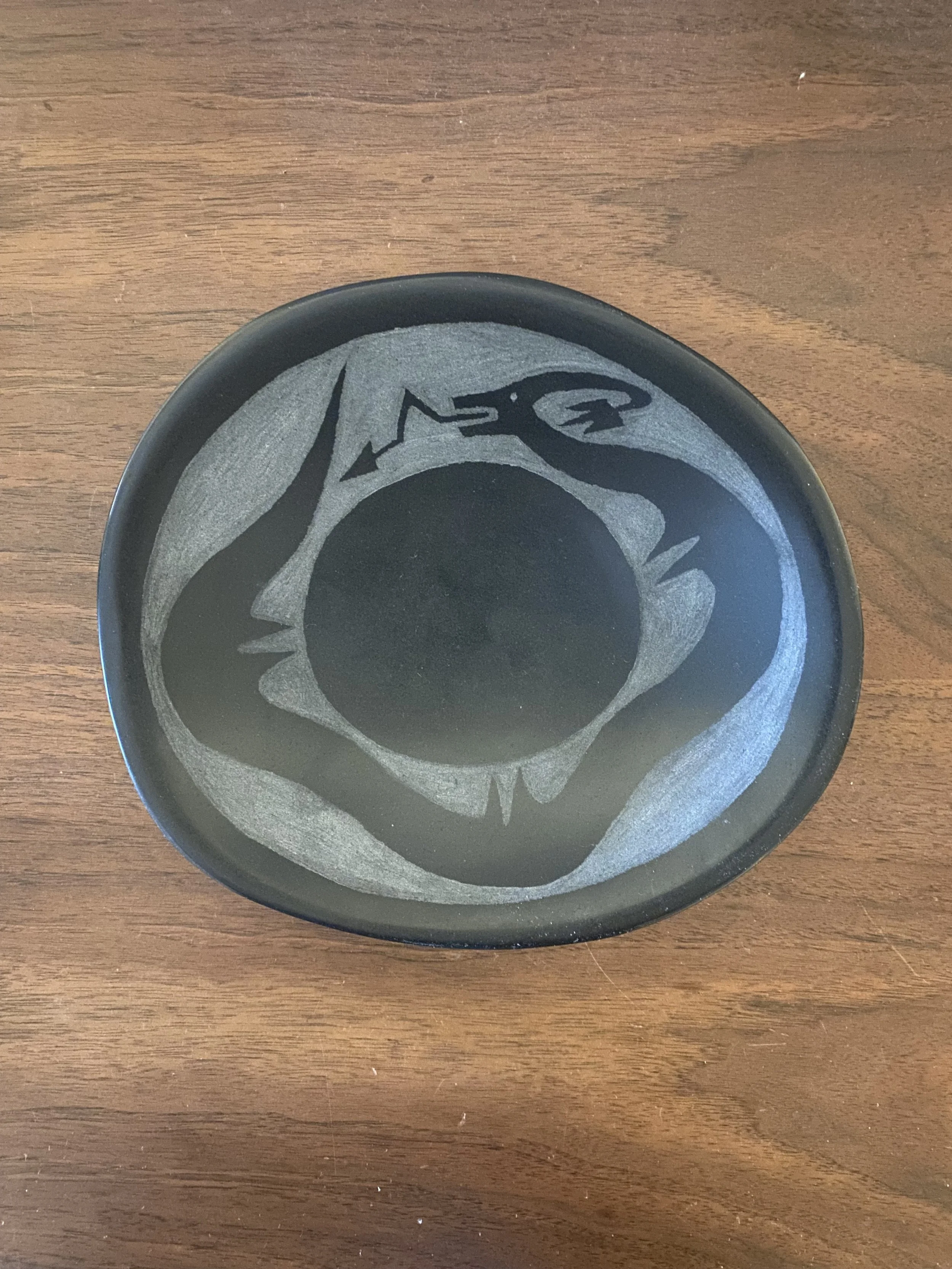 Commissioned Basalt Bowl with Pueblo Pottery Motif. Sold.