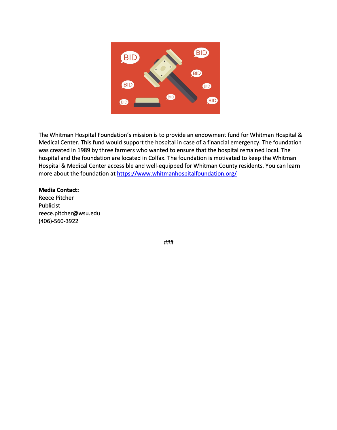 Press release for Whitman County Hospital Foundation pg. 2