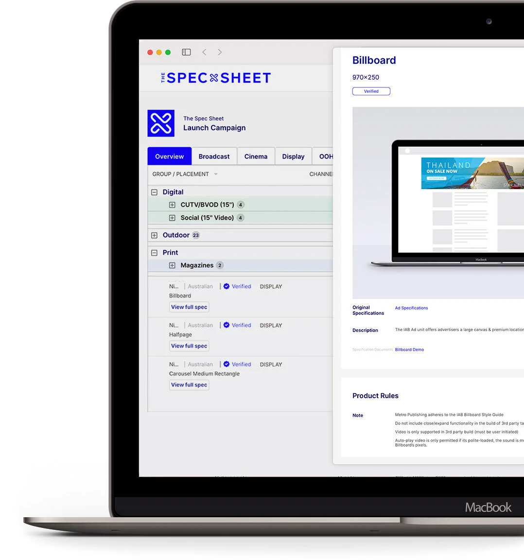 Advertising specifications management for all sizes and dimensions - facebook, google, linkedin and more