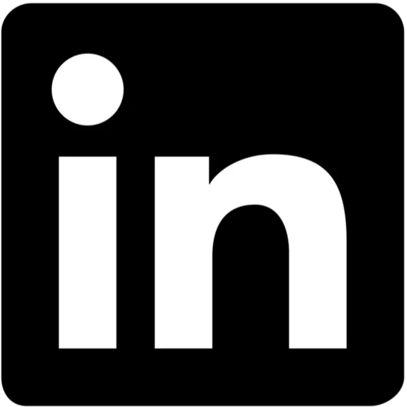 Close-up of the LinkedIn logo in black and white.