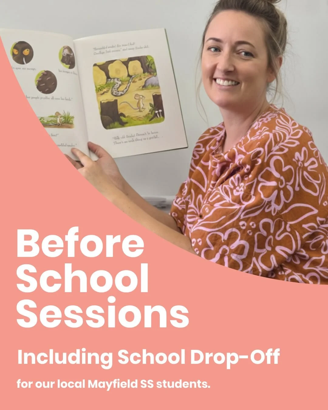 Now offering before school literacy sessions 🙌🏼🙌🏼

These sessions include: 

📖 Focussed, small group literacy learning;

🍎 Complimentary fruit to fuel their brains; and 

🚶🏽&zwj;♀️A safe, supervised walk to Mayfield State School, just up the 