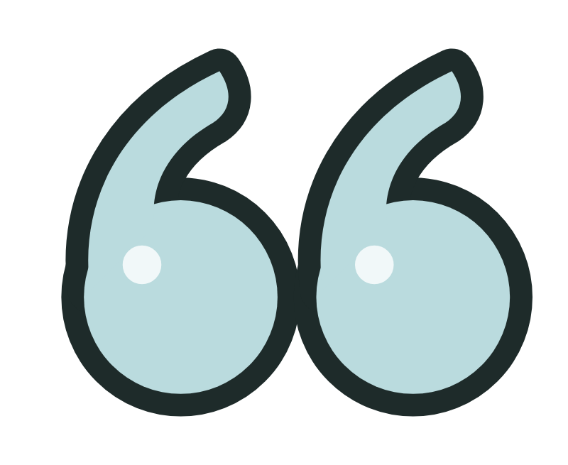 Light blue quotation marks with a dark outline on a black background.