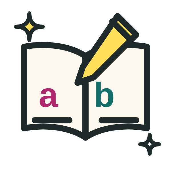 Book and pencil icon: literacy support