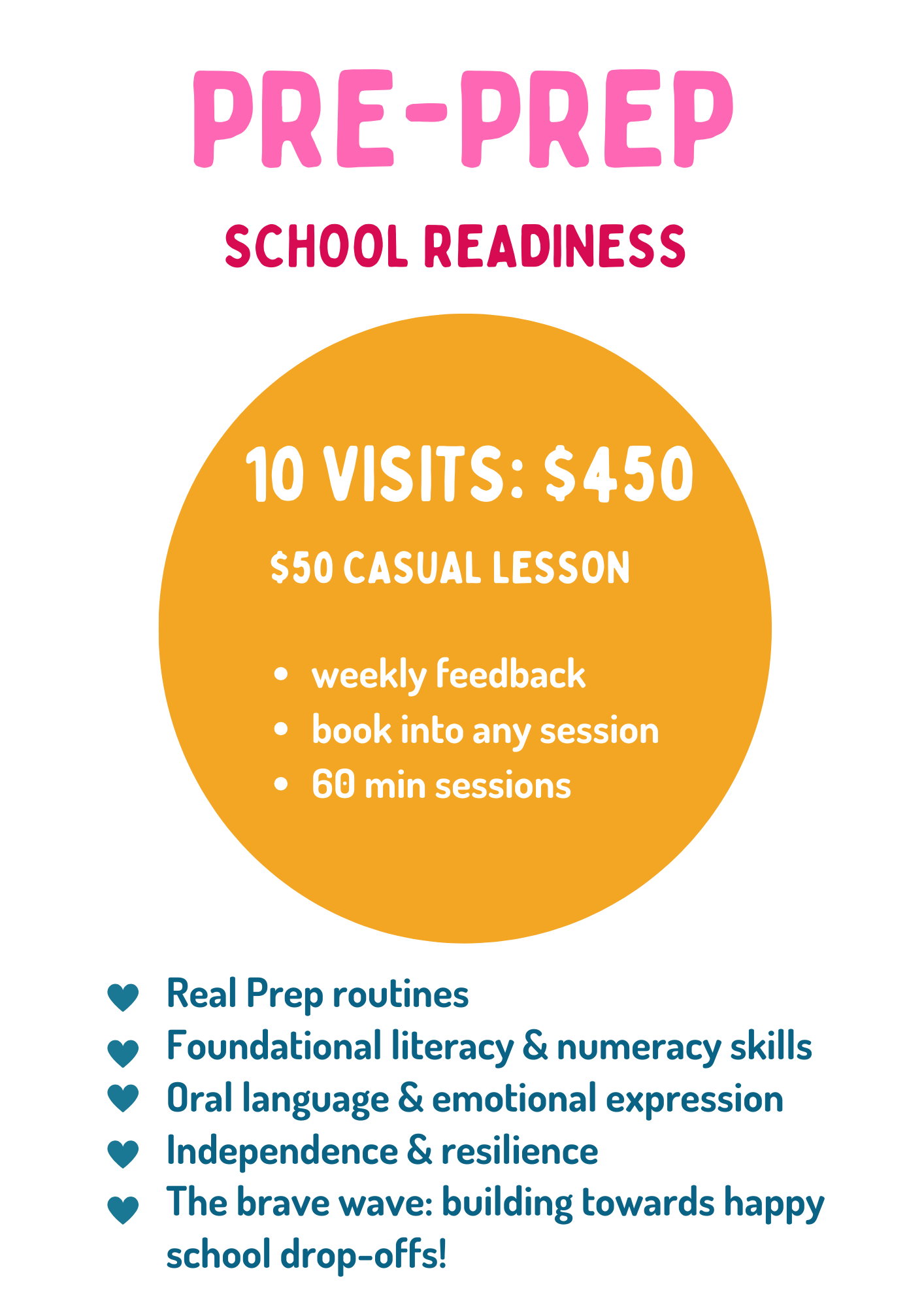 Pre-prep $50 casual lessons