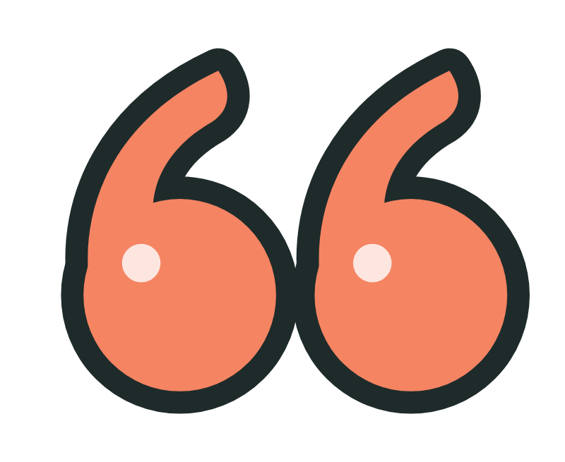 Cartoon illustration of two orange quotation marks with white dots inside, outlined in dark gray.