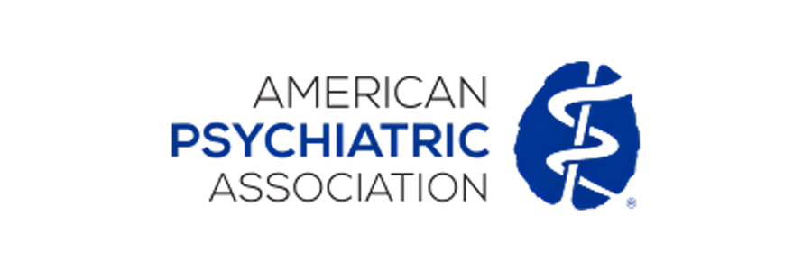 Logo of the American Psychiatric Association with a blue brain graphic.