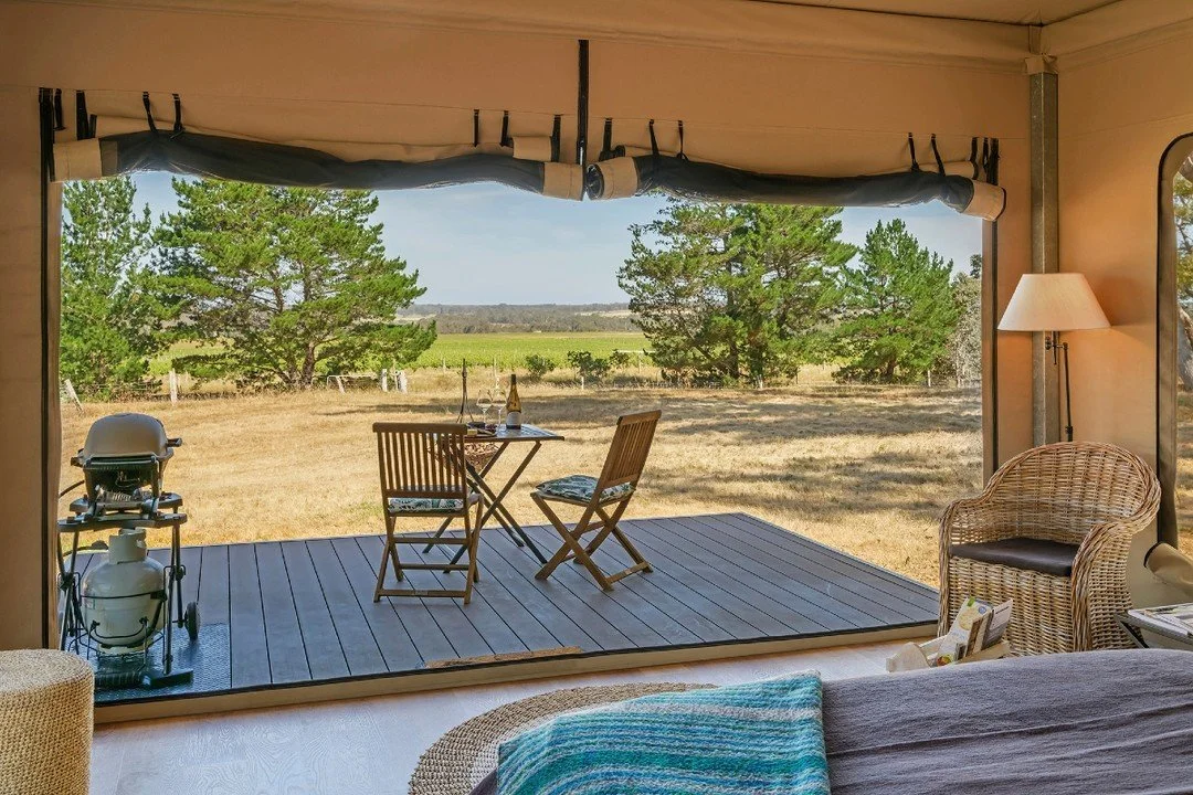 Morning coffee or evening wine? 🍷☕ Soak in the serenity and stunning vineyard views from your private deck. The perfect escape to nature awaits! 🌿✨

#VineyardViews #GlampingDreams #margaretriver