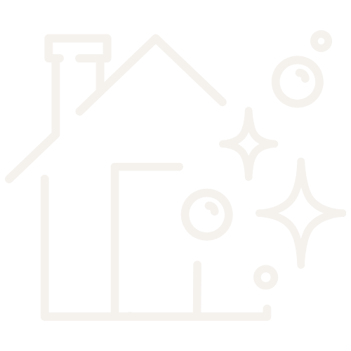 A minimalist outline of a house with sparkling stars and bubbles around it.