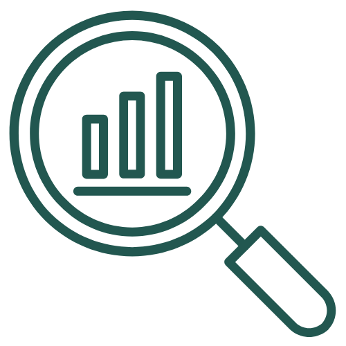 Magnifying glass with a bar graph inside