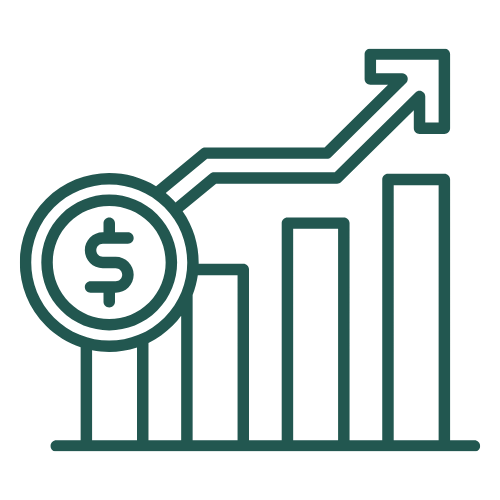 Graph showing increasing financial growth with a dollar sign symbol.