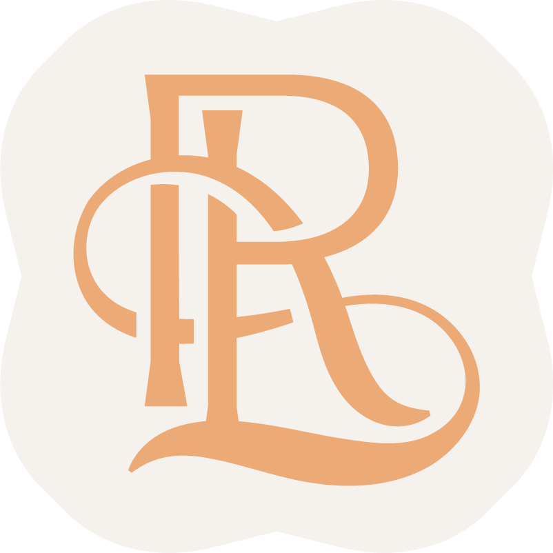 Luxury Retreats logo featuring interconnected letters 'L' and 'R' in a serif font, colored in light peach, on a white background with irregular black edges.