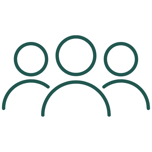 A simple line drawing of three people, representing a group or team.