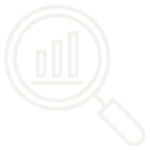Magnifying glass with bar graph inside.