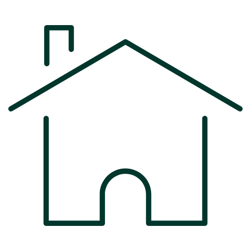 Simple line drawing of a house with a chimney.